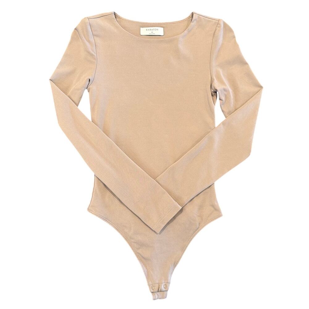 Babaton Long Sleeve Thong Bodysuit, Beige, Women's Size XS